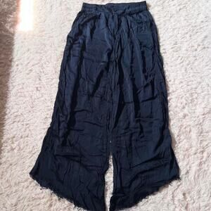 Aerie Navy Distressed Extra Wide Leg Satin Statement Indie Preppy Pants Womens S